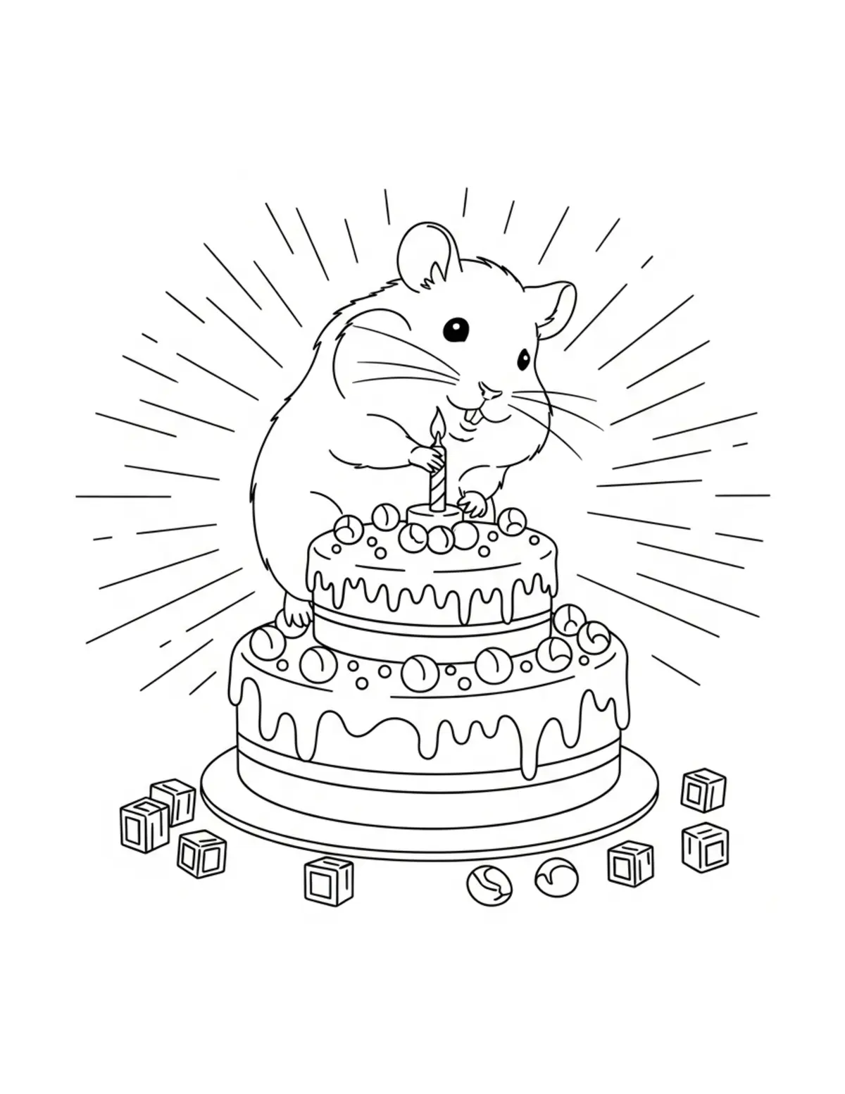 Hamster Decorating A Giant Bir Coloring Page - free printable JPG featuring adorable hamster baking