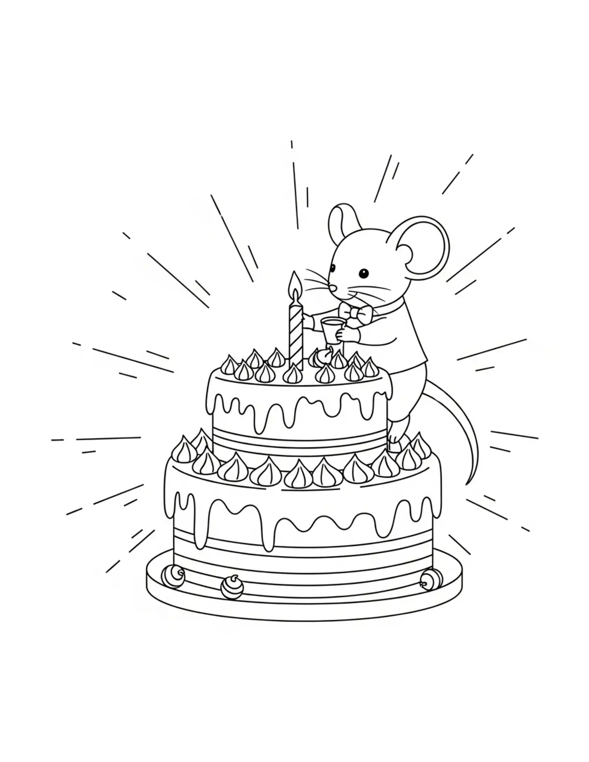 Little Mouse Decorating A Larg Coloring Page - free printable JPG featuring adorable mouse bakery scenes