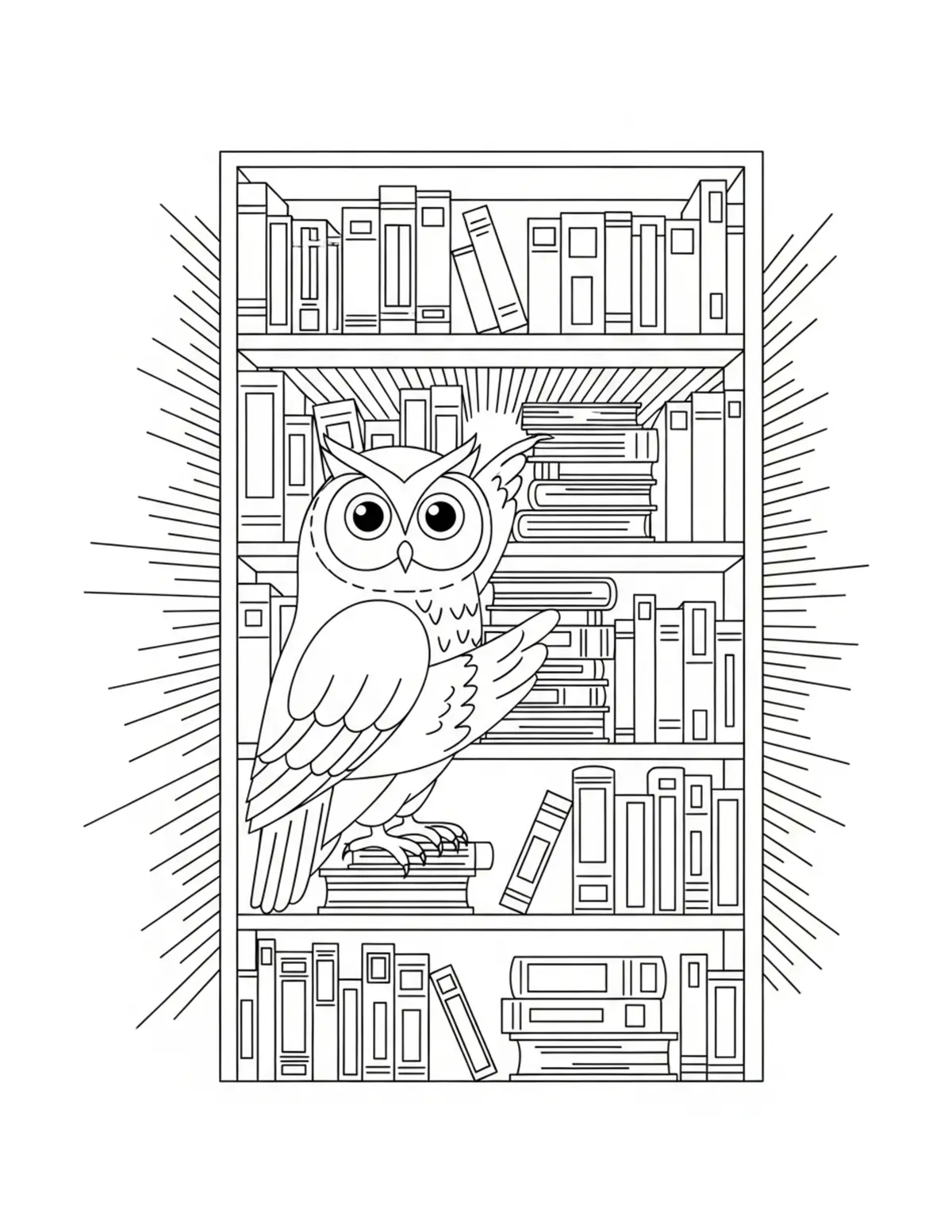 Owl Organizing Books On Tall Coloring Page - free printable JPG featuring adorable owl