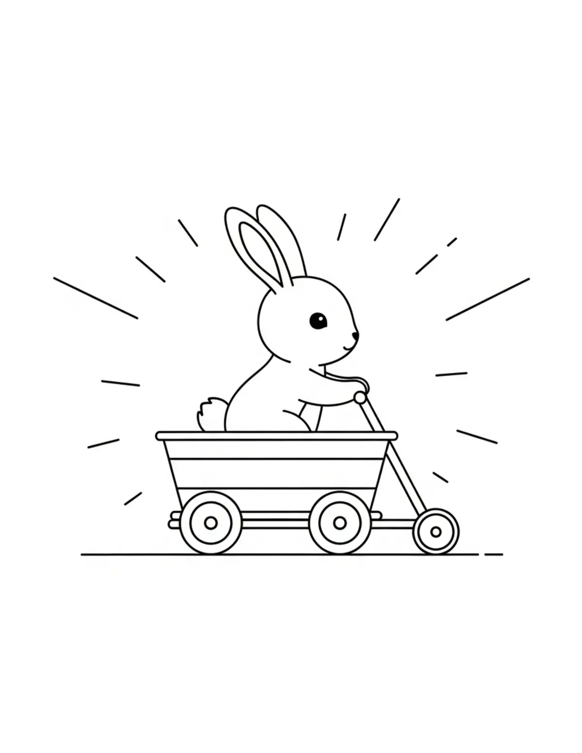 Free printable coloring page: tiny-bunny-riding-a-picnic-wag coloring page. Cute and cozy design for kids and adults to download and print.