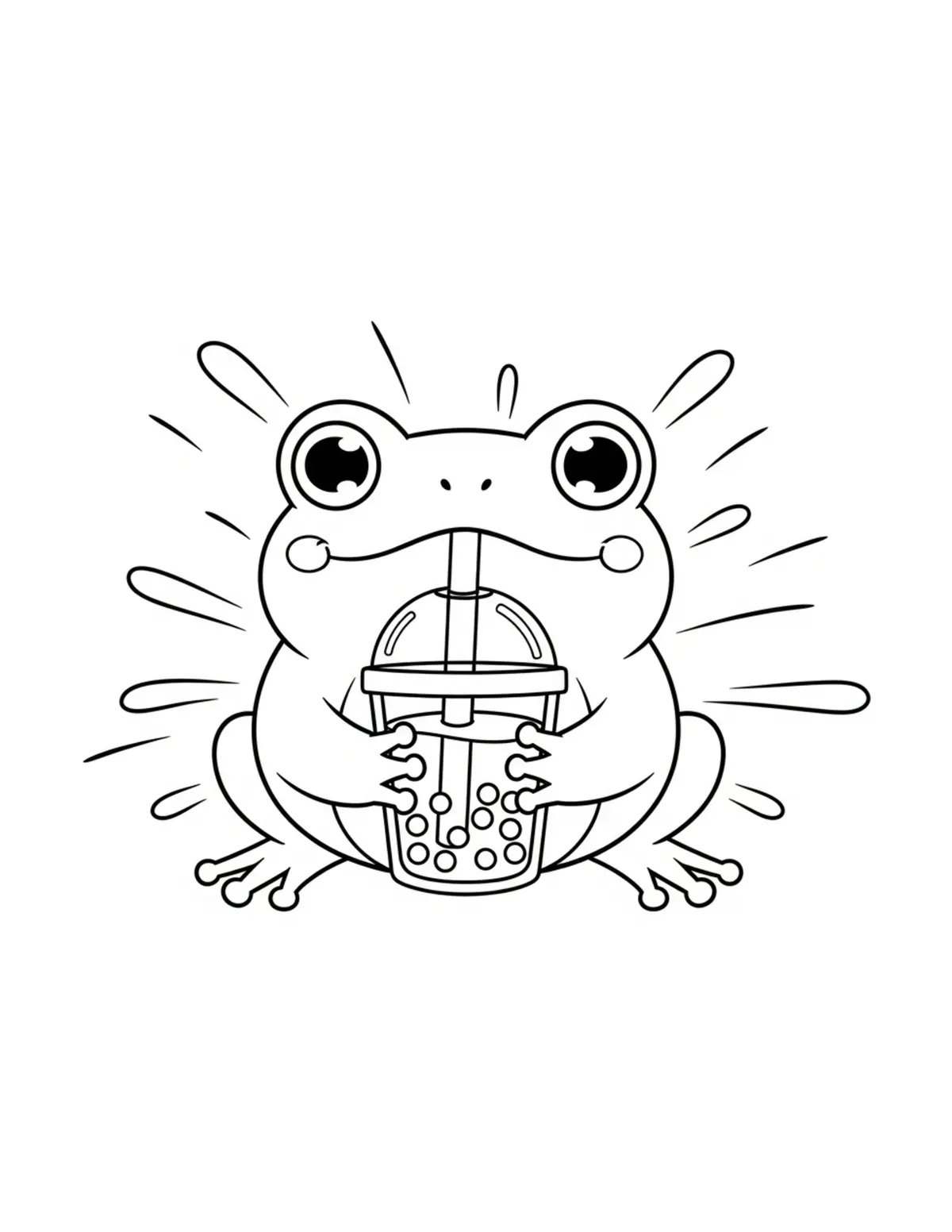 Free printable coloring page: frog drinking bubble tea coloring page. Cute and cozy design for kids and adults to download and print.