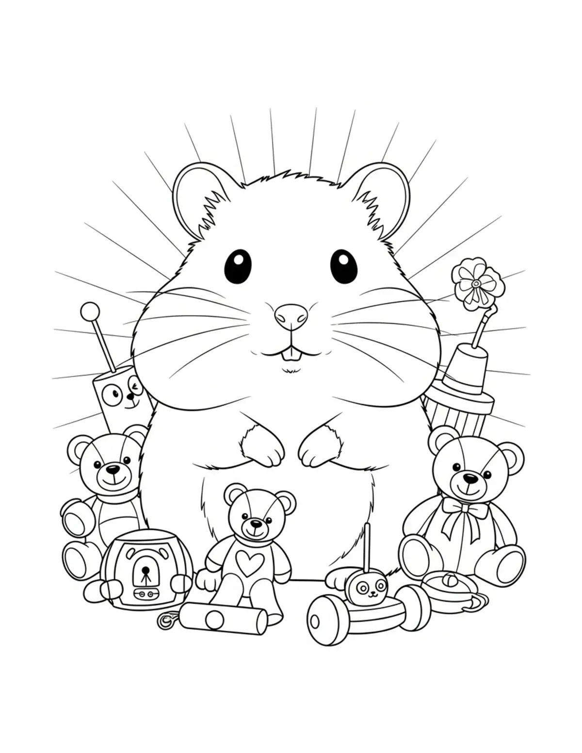 Cute Hamster Toy Shop — free printable cozy coloring coloring page for kids and adults