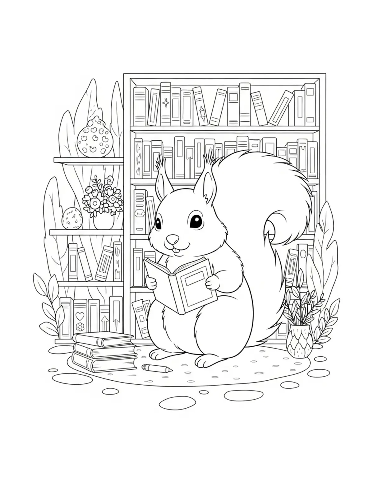 Library Ladder Scene — free printable bookstore coloring coloring page with library theme