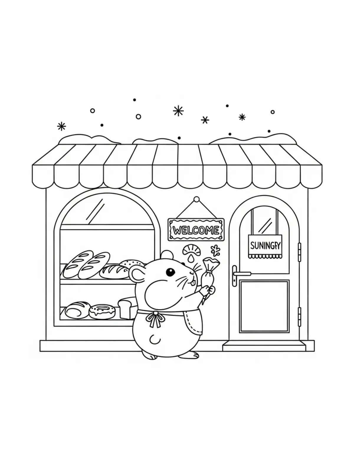 Hamster Decorating A Cozy Bake Coloring Page - free printable JPG featuring adorable hamster baking