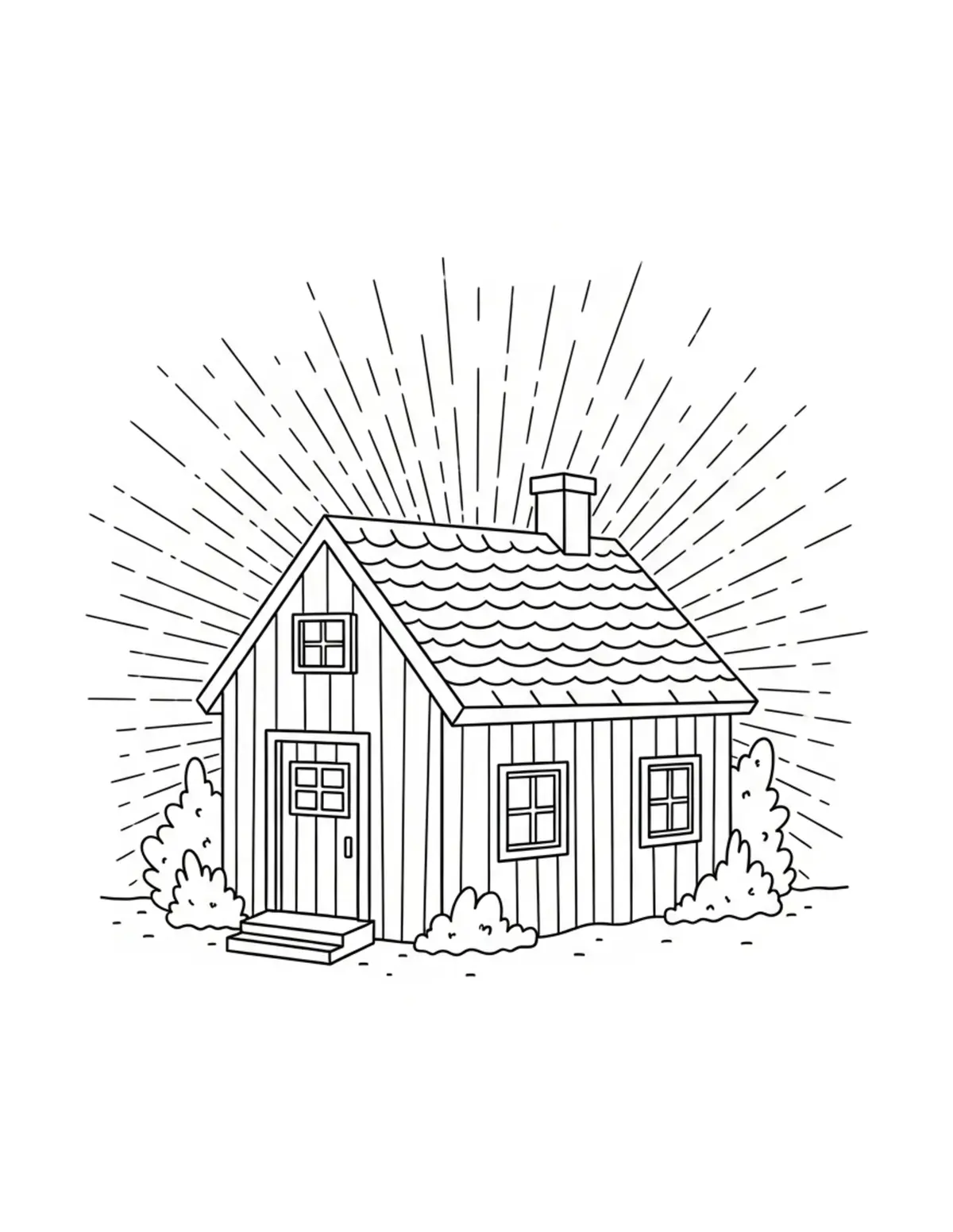 Free printable coloring page: bold-easy-cozy-cottage coloring page. Cute and cozy design for kids and adults to download and print.