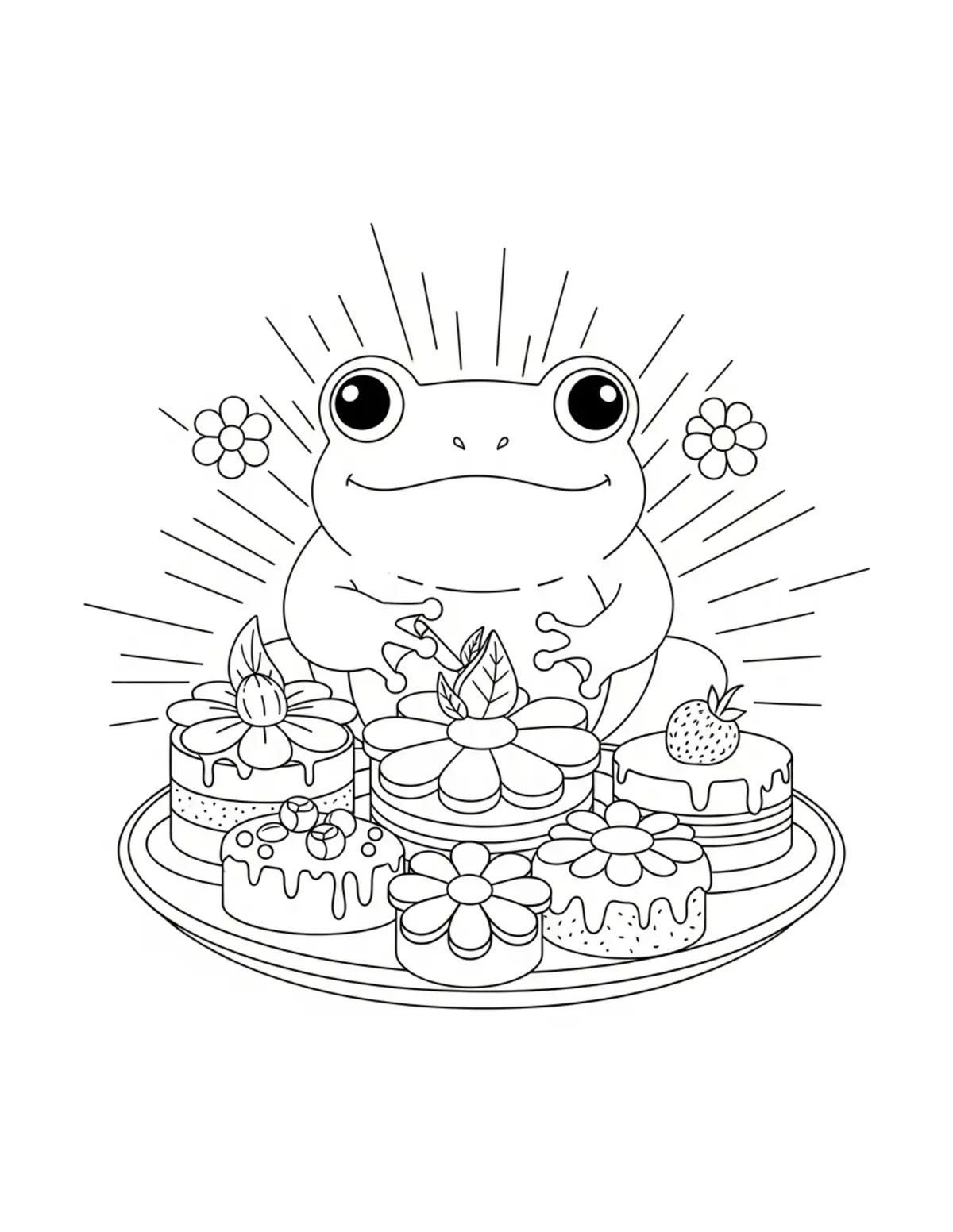 Cute Frog Flower Bakery Colori — free printable cozy coloring coloring page for kids and adults