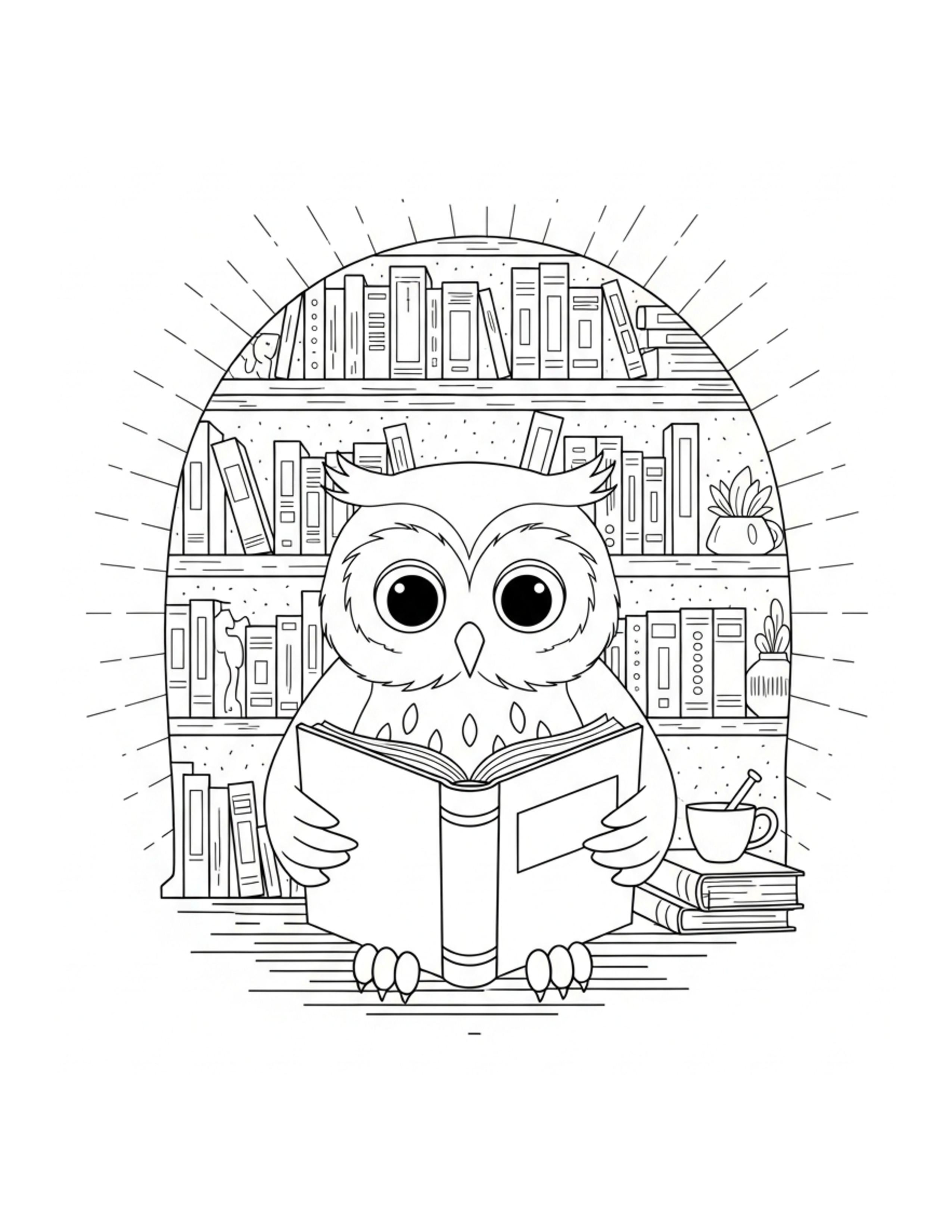 Owl Cute Owl Reading A Book In A Coloring Page - free printable JPG featuring adorable owl