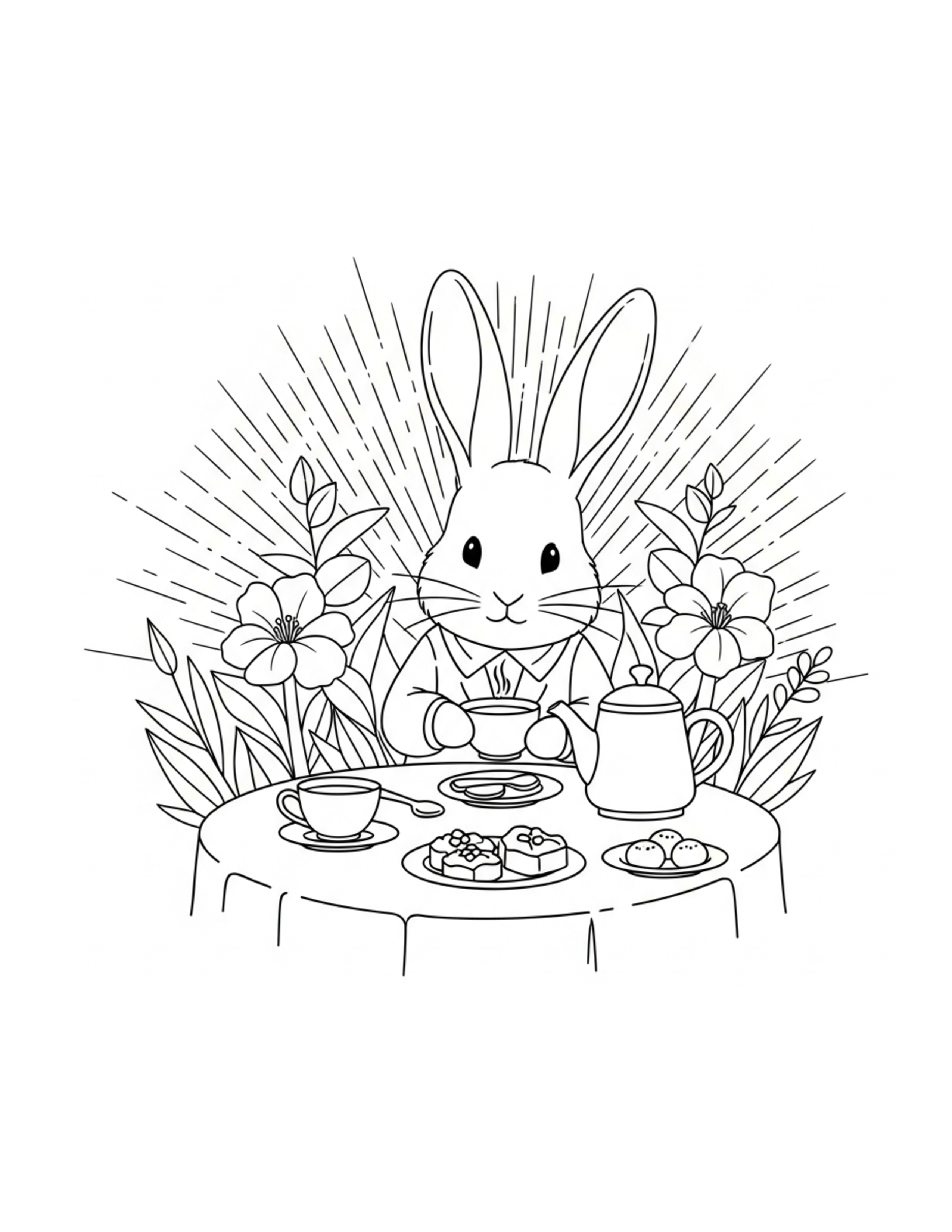 Rabbit Cute Rabbit Hosting A Garden Coloring Page - free printable JPG featuring adorable rabbit