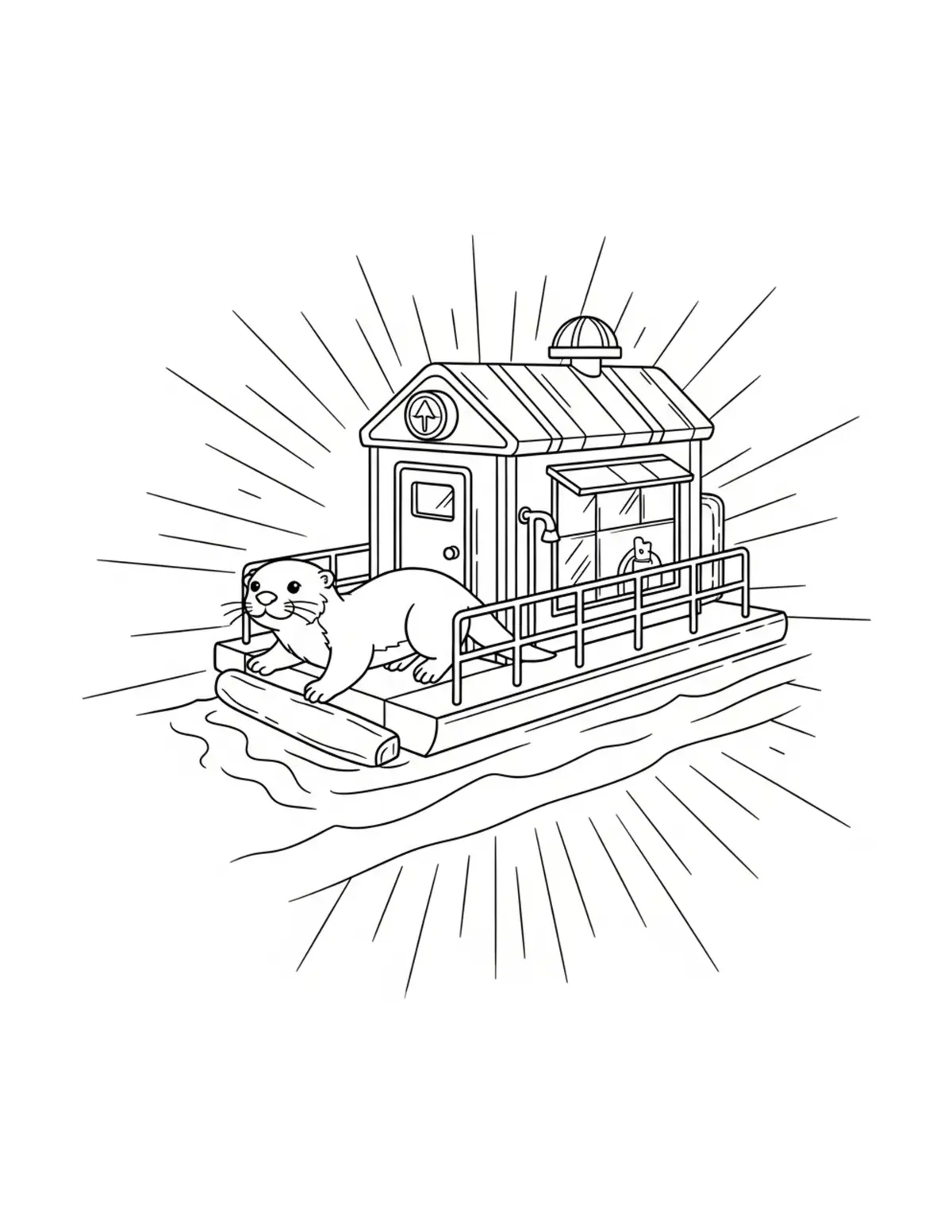 Little Otter Running a River Rescue Station coloring page - free printable JPG featuring adorable woodland animals