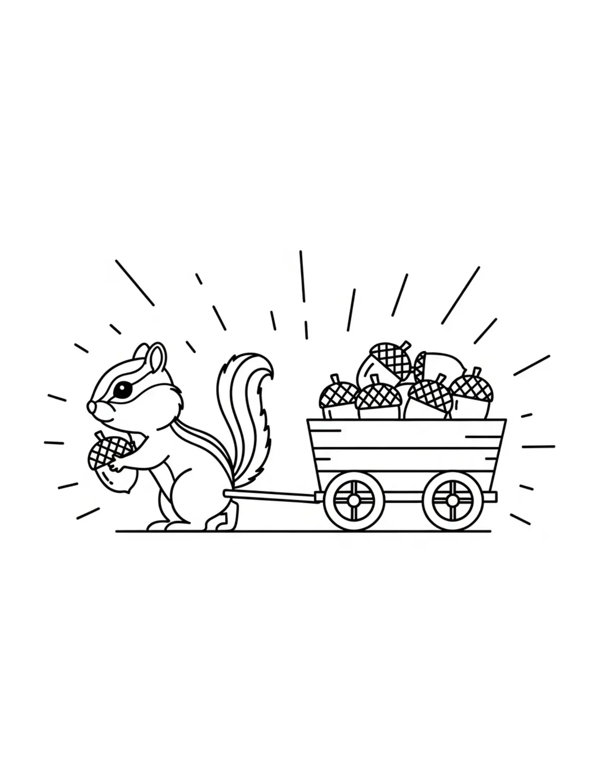 Chipmunk Delivering Acorn Pack Coloring Page - free printable JPG featuring adorable woodland animals