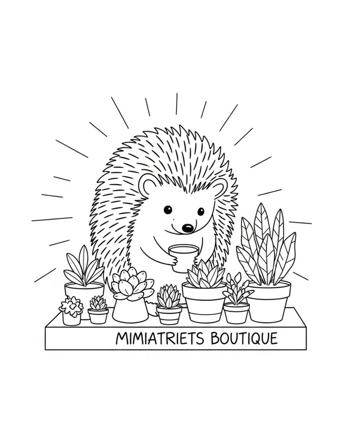 Free printable coloring page: cute hedgehog managing a minia coloring page. Cute and cozy tiny animal design for kids and adults to download and print.