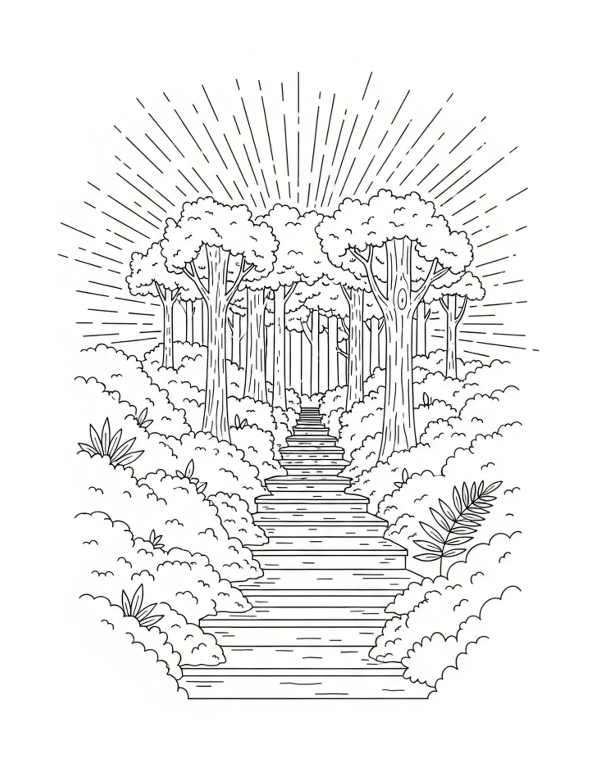 Free printable coloring page: hidden-forest-terrace coloring page. Cute and cozy design for kids and adults to download and print.