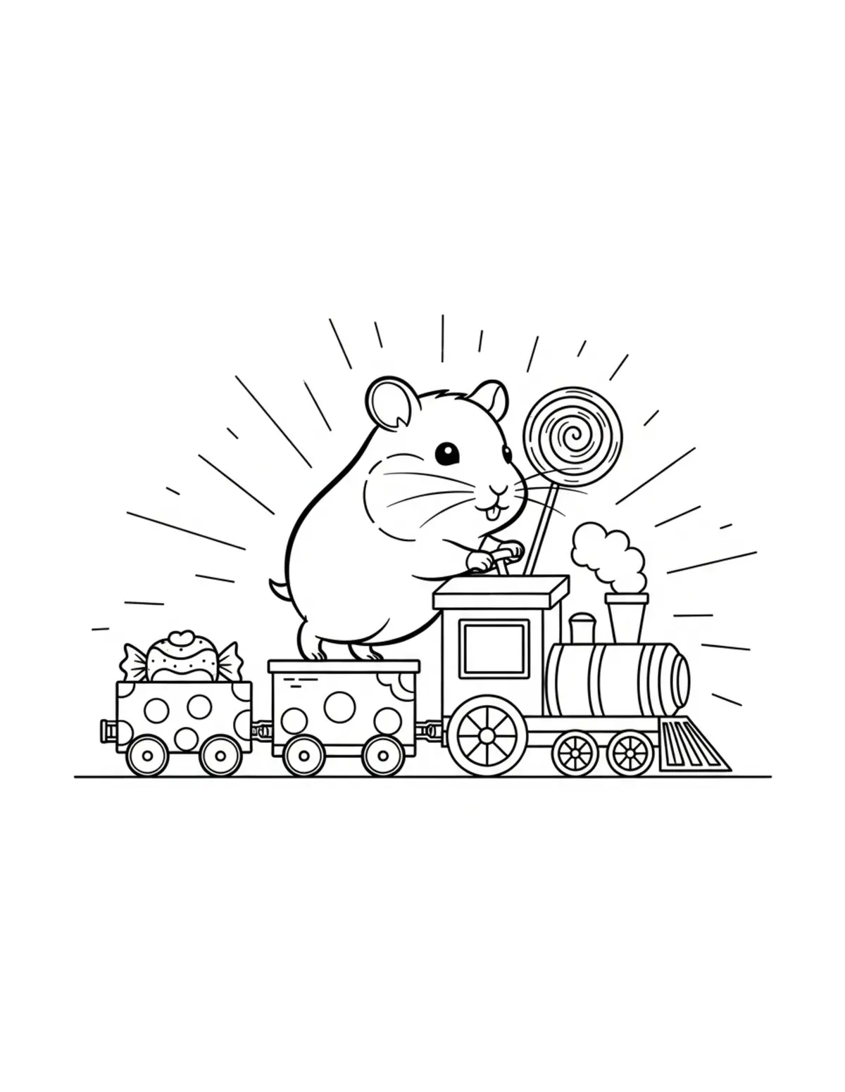 Free printable coloring page: tiny-hamster-operating-a-candy coloring page. Cute and cozy design for kids and adults to download and print.