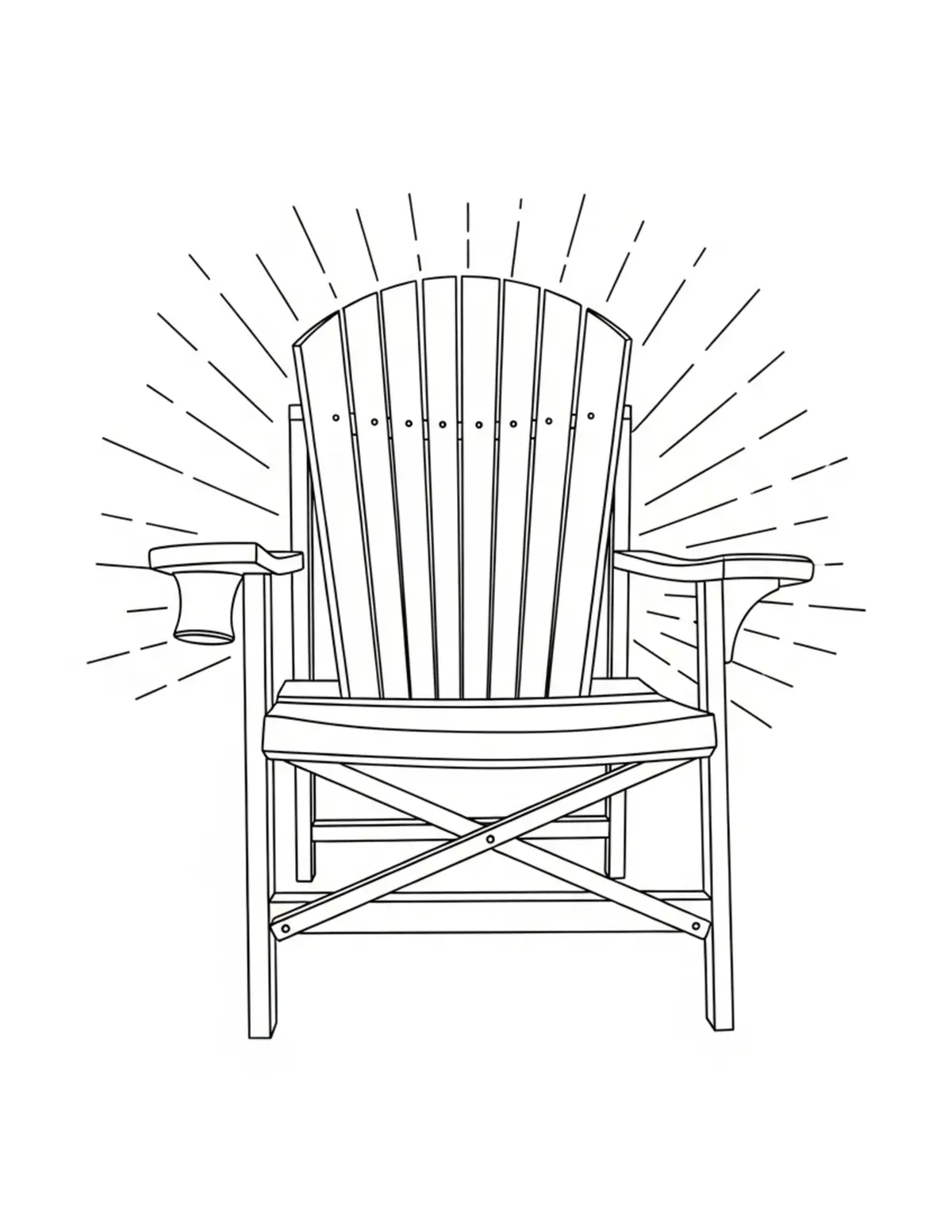 Free printable coloring page: cozy riverside camp chair coloring page. Cute and cozy summer design for kids and adults to download and print.