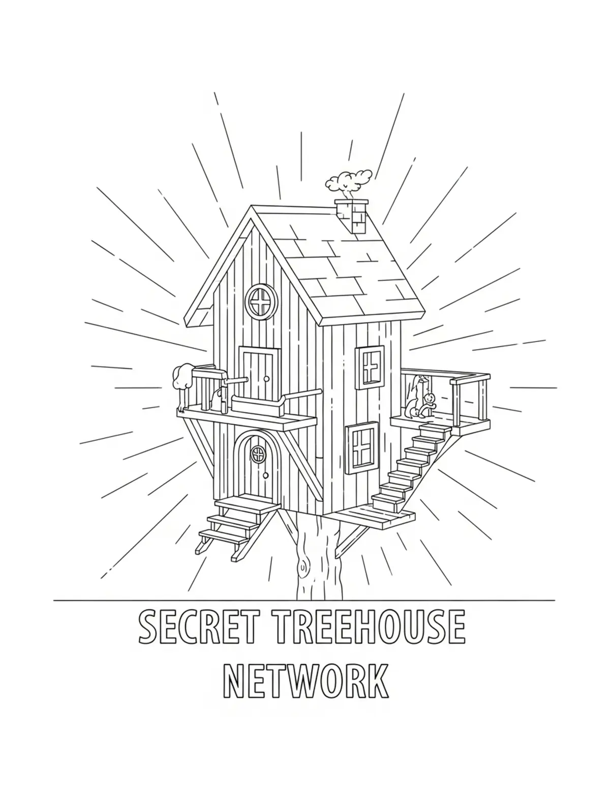Free printable coloring page: secret-treehouse-network coloring page. Cute and cozy design for kids and adults to download and print.