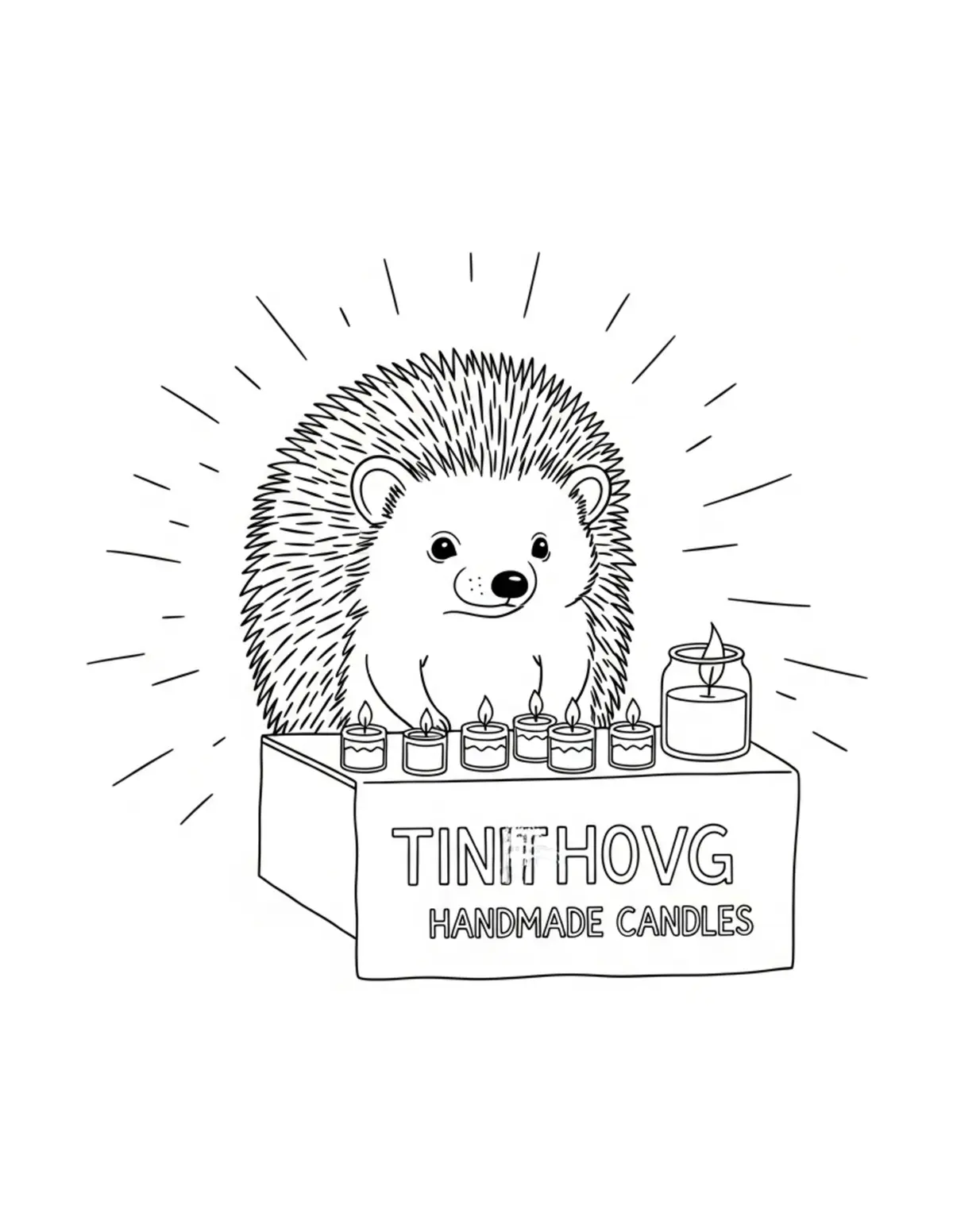 Free printable coloring page: tiny-hedgehog-selling-handmade coloring page. Cute and cozy design for kids and adults to download and print.