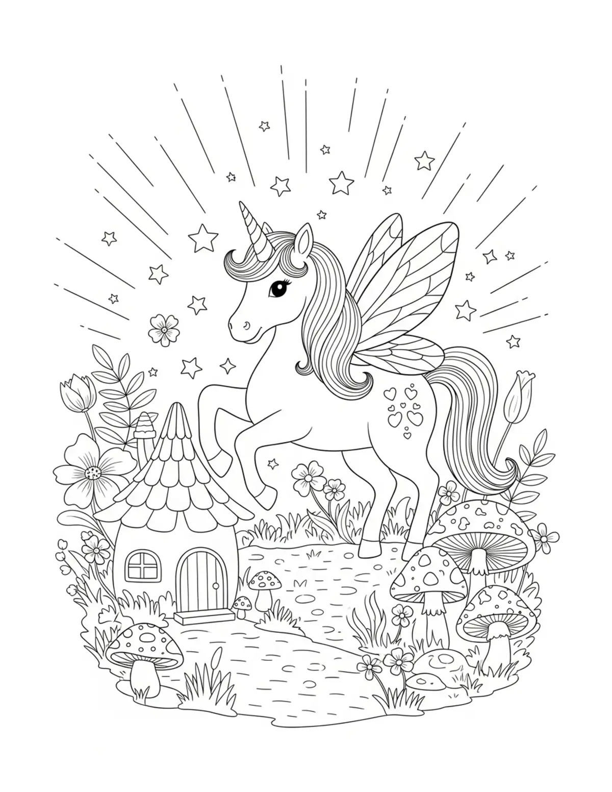 Thatched Roof Cottage — free printable cottagecore coloring coloring page with cottage theme