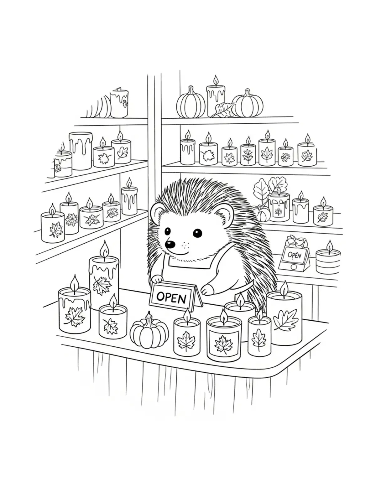 Free printable coloring page: tiny-hedgehog-running-an-autum coloring page. Cute and cozy design for kids and adults to download and print.