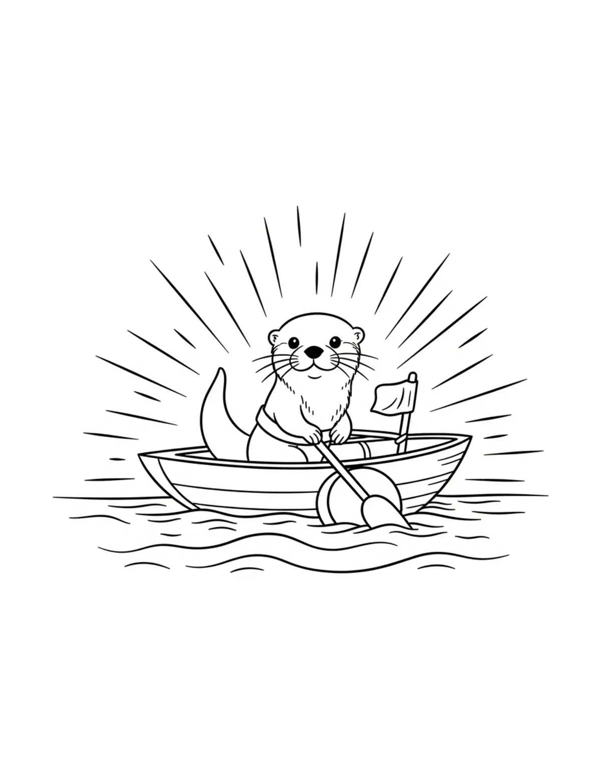Free printable coloring page: tiny-otter-riding-a-paddle-boa coloring page. Cute and cozy design for kids and adults to download and print.