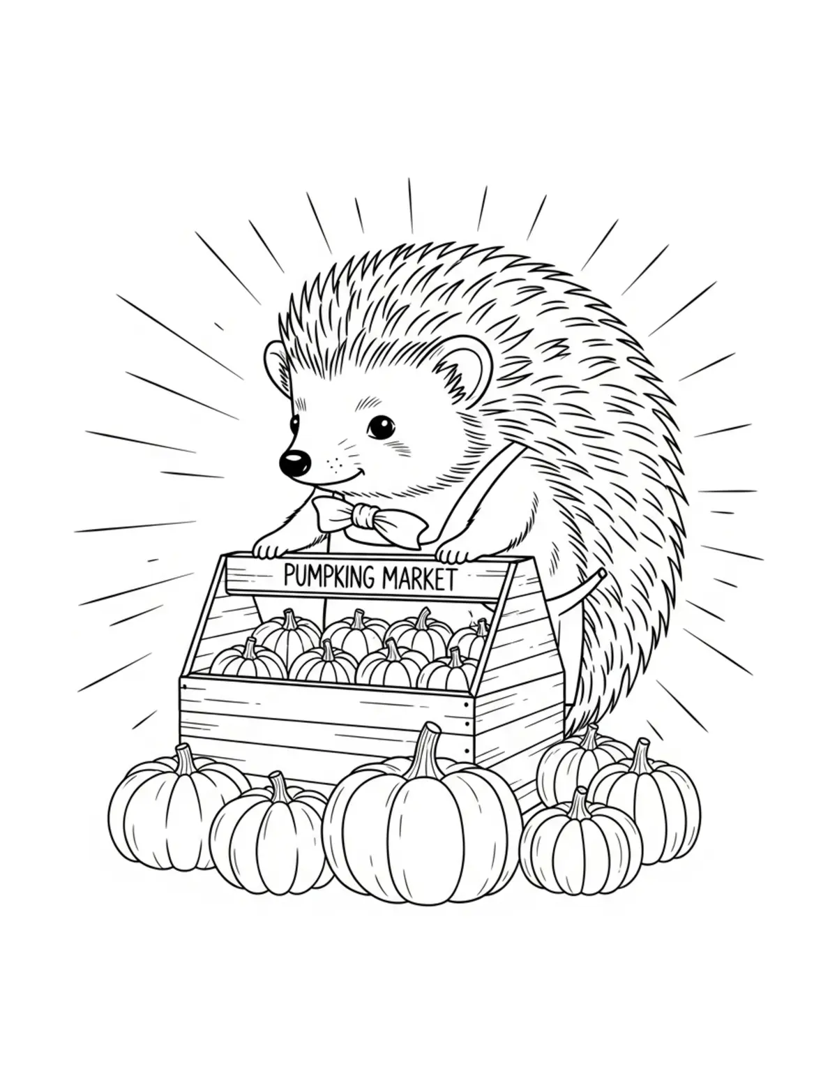 Free printable coloring page: tiny-hedgehog-managing-a-pumpk coloring page. Cute and cozy design for kids and adults to download and print.