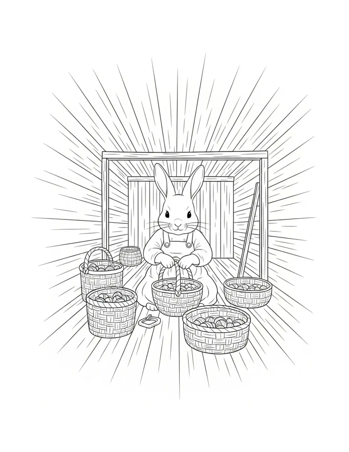 Little Bunny Creating Handmade Candles coloring page - free printable JPG featuring adorable woodland animals
