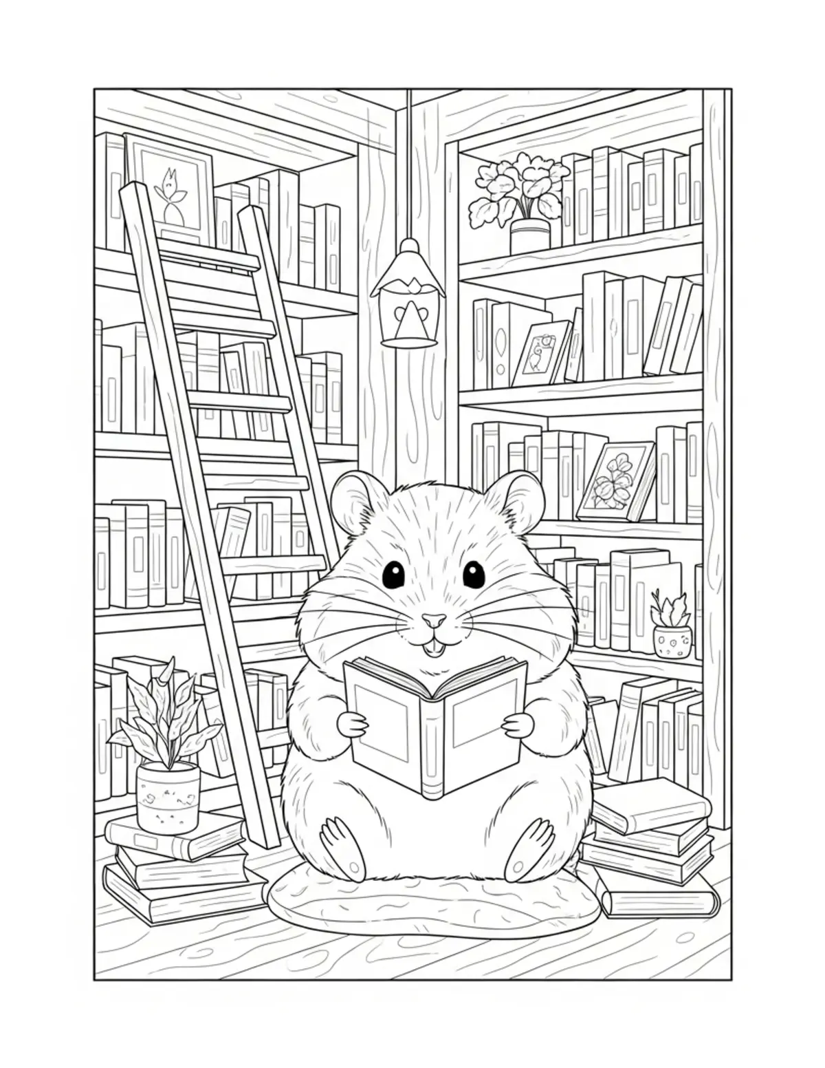 Bookstore Coloring — Magical libraries, cozy bookshops, and reading nook scenes