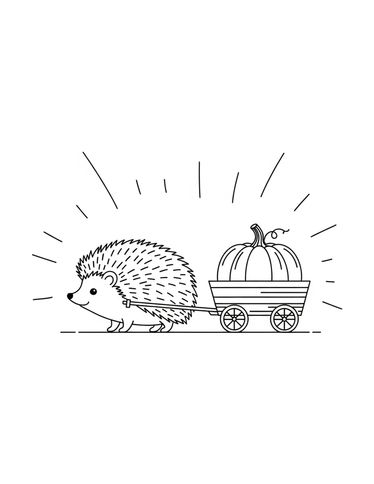Free printable coloring page: tiny-hedgehog-pulling-a-pumpki coloring page. Cute and cozy design for kids and adults to download and print.
