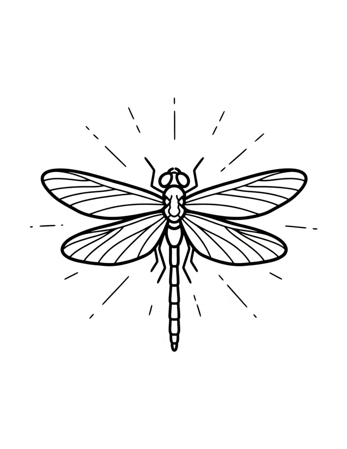Free printable coloring page: bold-easy-dragonfly coloring page. Cute and cozy design for kids and adults to download and print.
