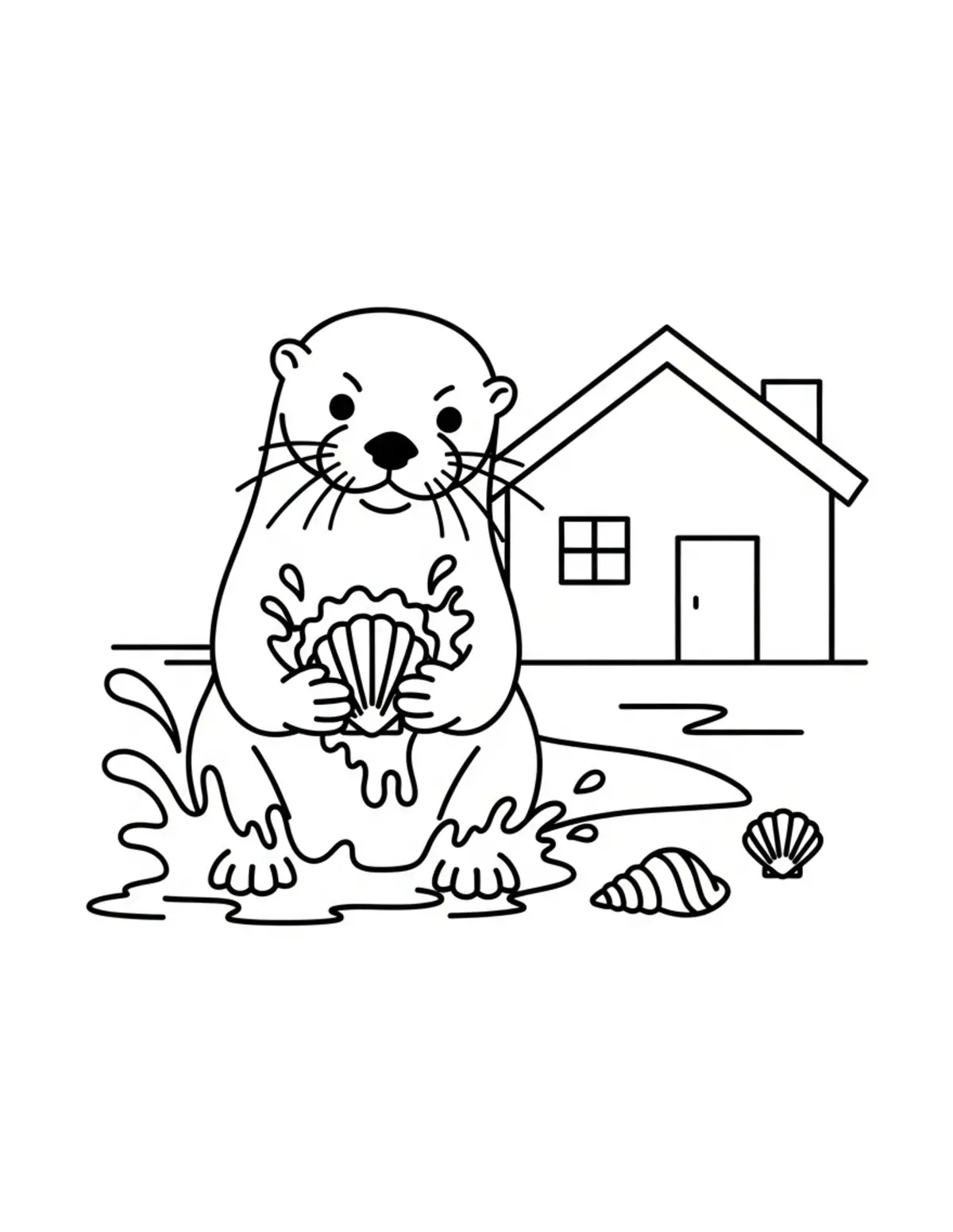 Otter Washing Seashells at a B Coloring Page - free printable JPG featuring adorable woodland animals