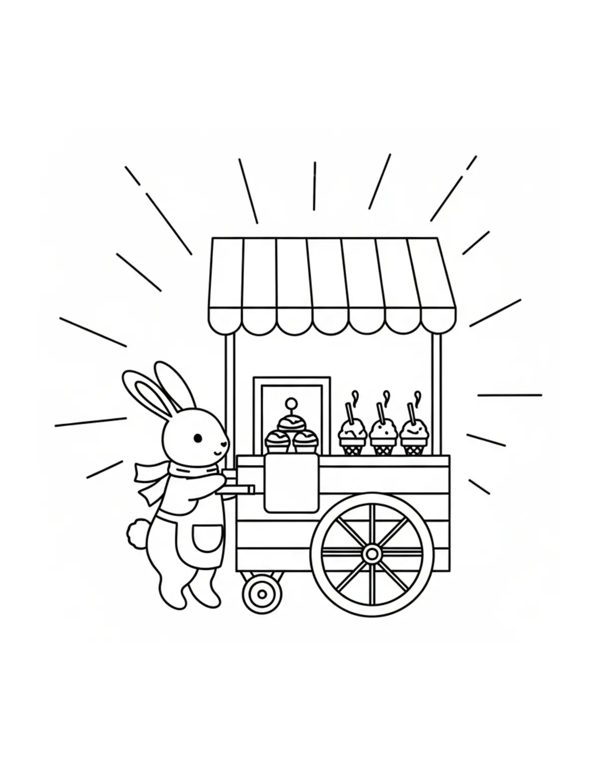 Free printable coloring page: tiny-bunny-operating-a-cozy-ic coloring page. Cute and cozy design for kids and adults to download and print.