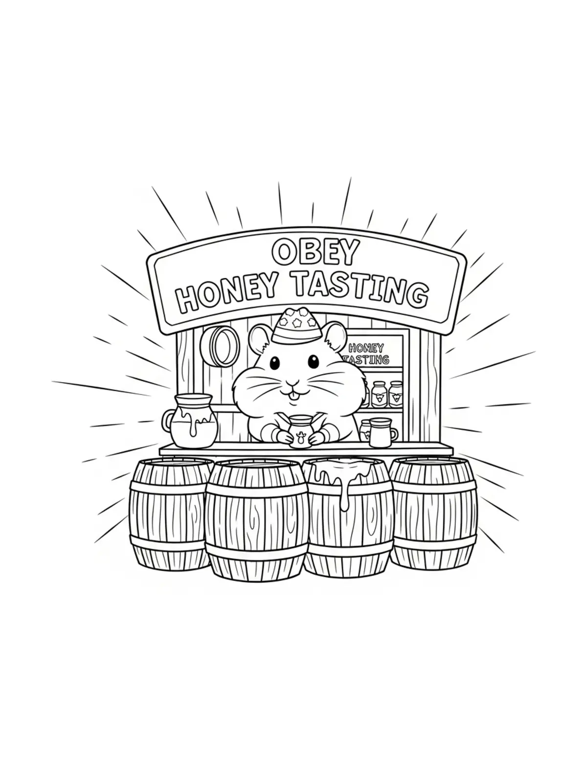 Free printable coloring page: little hamster operating a hon coloring page. Cute and cozy tiny animal design for kids and adults to download and print.