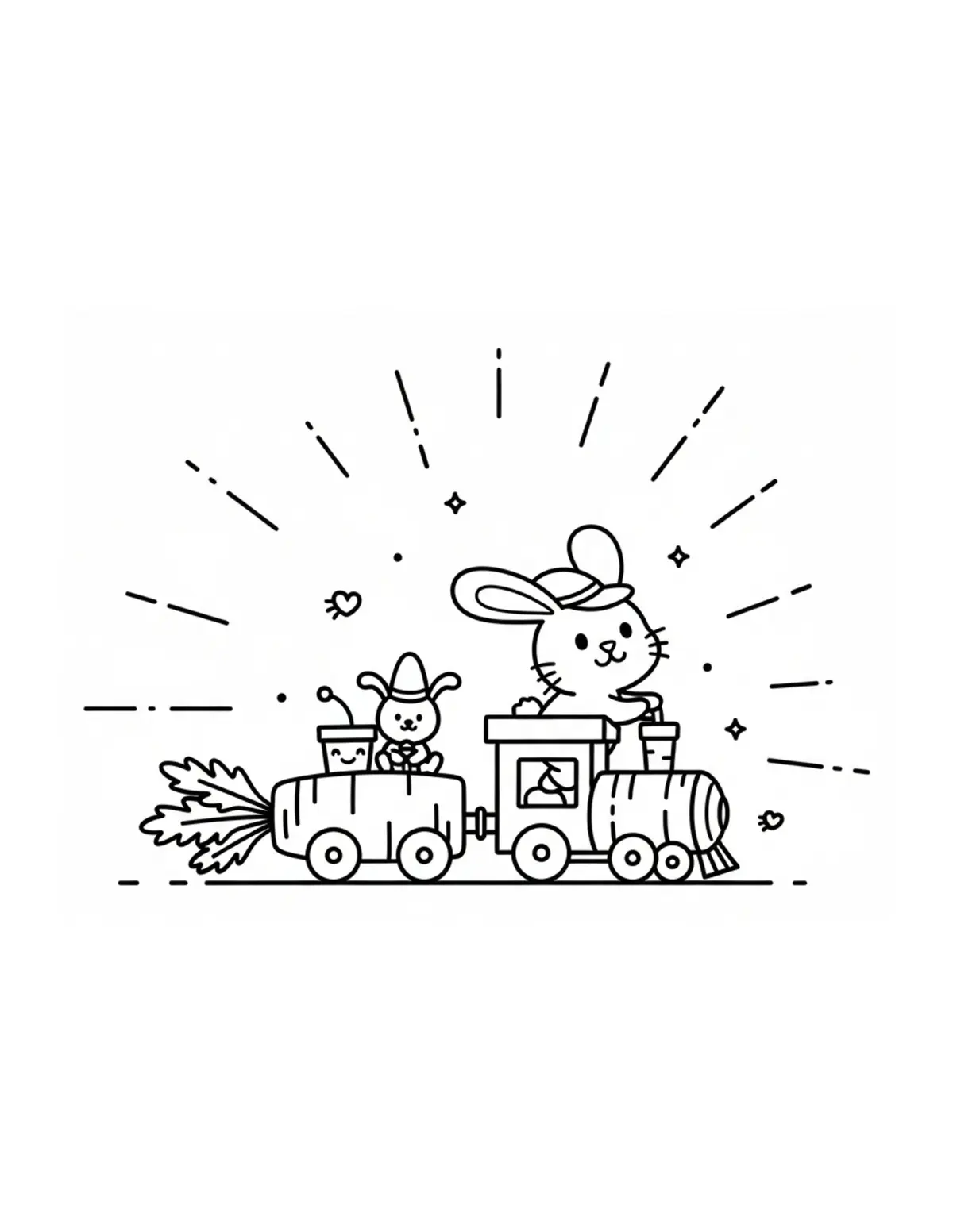 Free printable coloring page: tiny-bunny-operating-a-carrot coloring page. Cute and cozy design for kids and adults to download and print.
