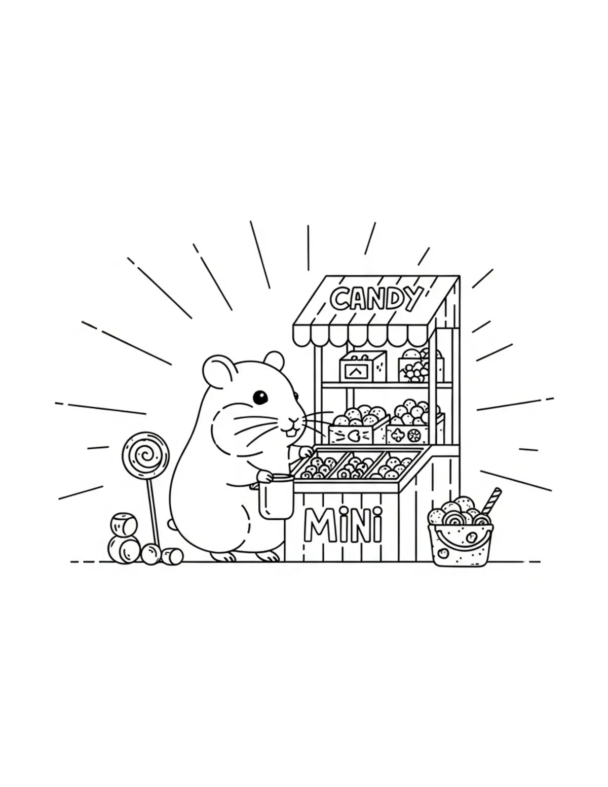 Free printable coloring page: tiny-hamster-working-in-a-mini coloring page. Cute and cozy design for kids and adults to download and print.