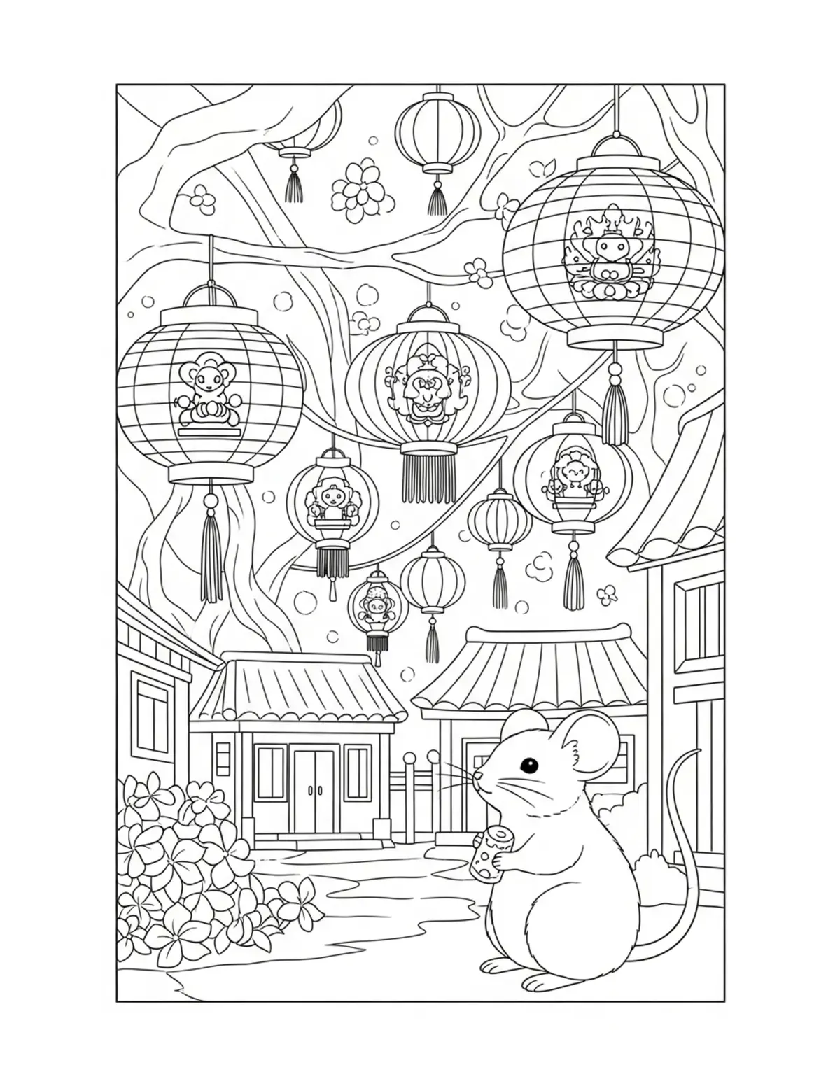 Free printable coloring page: tiny mouse lantern festival vi coloring page. Cute design for kids and adults.