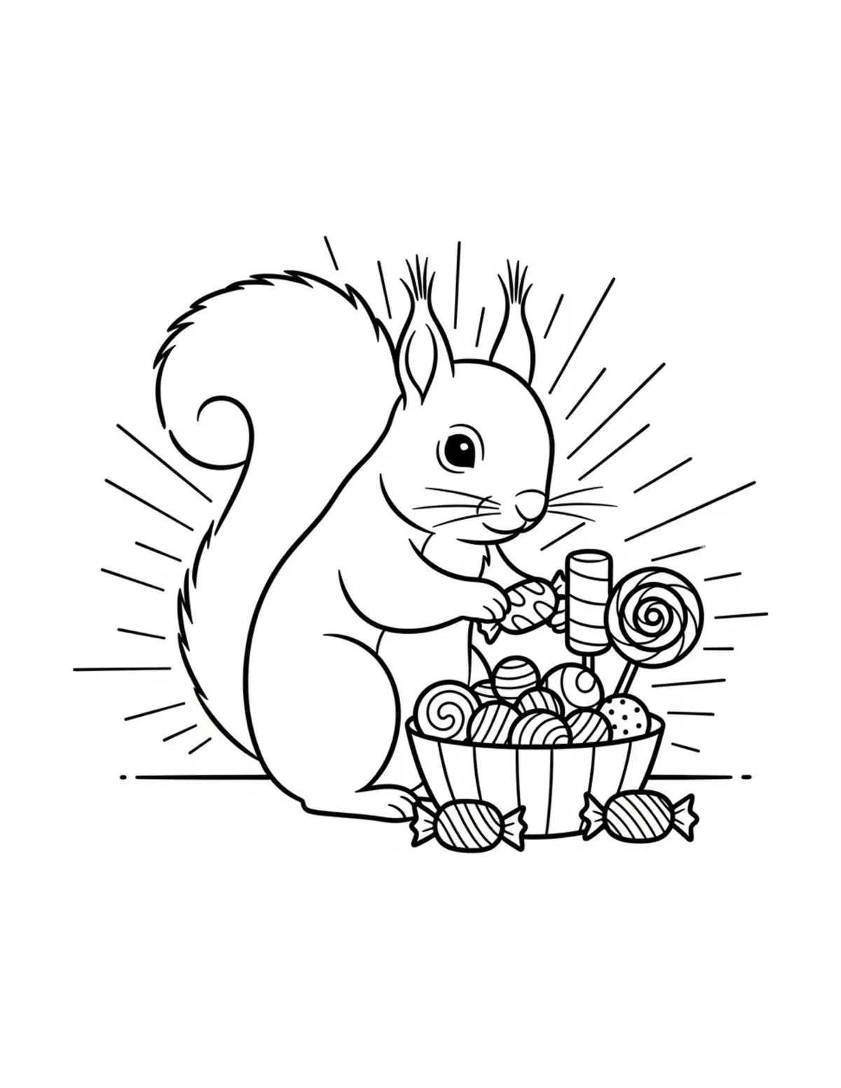 Adorable Squirrel Arranging A  Coloring Page - free printable JPG featuring adorable tiny animal village scene