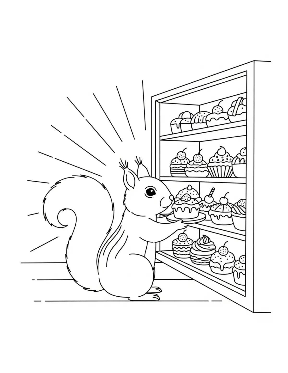 Adorable Squirrel Stocking Des Coloring Page - free printable JPG featuring adorable tiny animal village scene