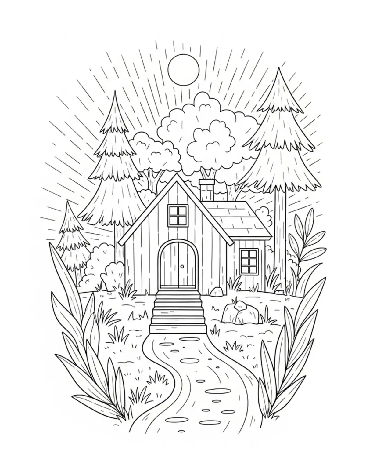 Free printable coloring page: mystery-woodland-landmark-hunt coloring page. Cute and cozy design for kids and adults to download and print.