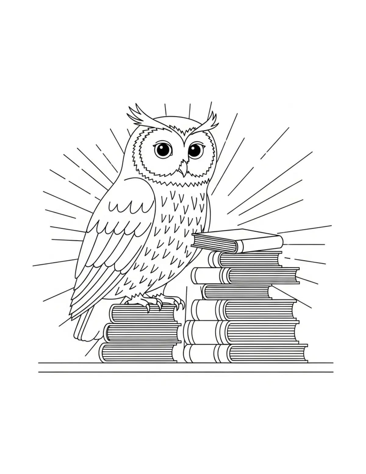 Owl Arranging Books For A Vill Coloring Page - free printable JPG featuring adorable owl reading scenes