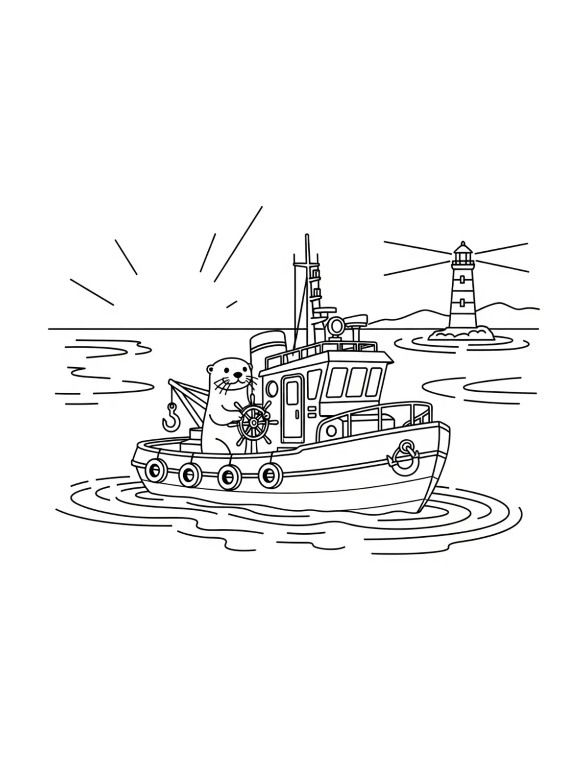 Free printable coloring page: tiny-otter-operating-a-tiny-ha coloring page. Cute and cozy design for kids and adults to download and print.