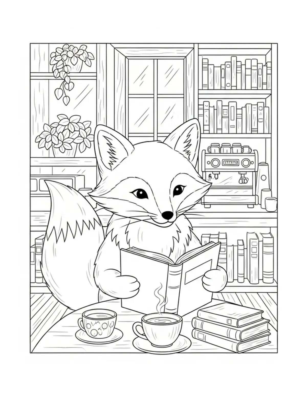 Window Seat Reading — free printable reading nook coloring page with reading nook theme