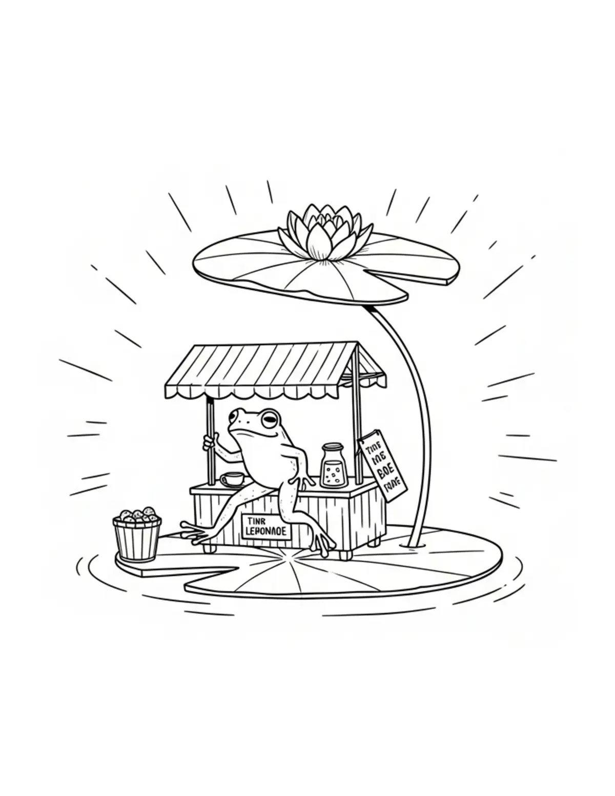 Free printable coloring page: tiny-frog-running-a-lily-pad-l coloring page. Cute and cozy design for kids and adults to download and print.