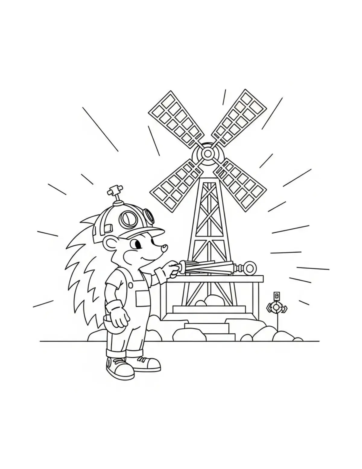 Hedgehog Inventor Testing a Wi Coloring Page - free printable JPG featuring adorable woodland animals