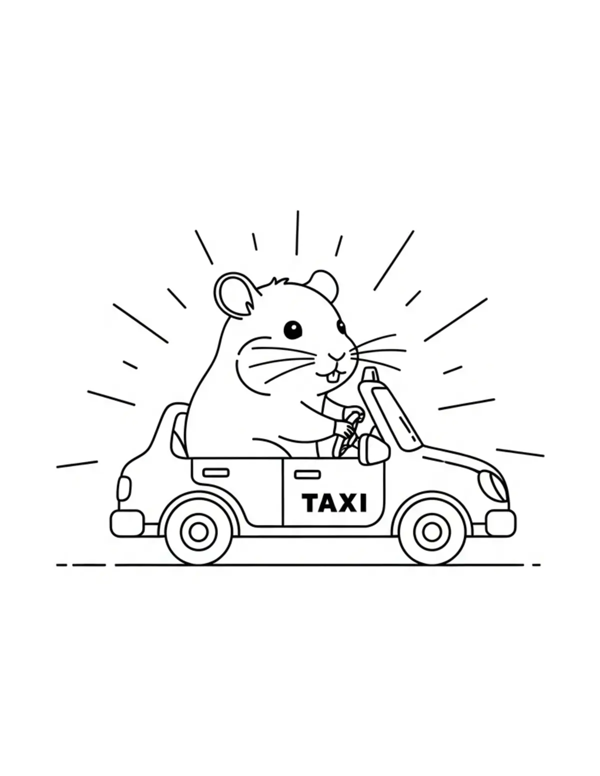 Free printable coloring page: tiny-hamster-driving-a-tiny-ta coloring page. Cute and cozy design for kids and adults to download and print.
