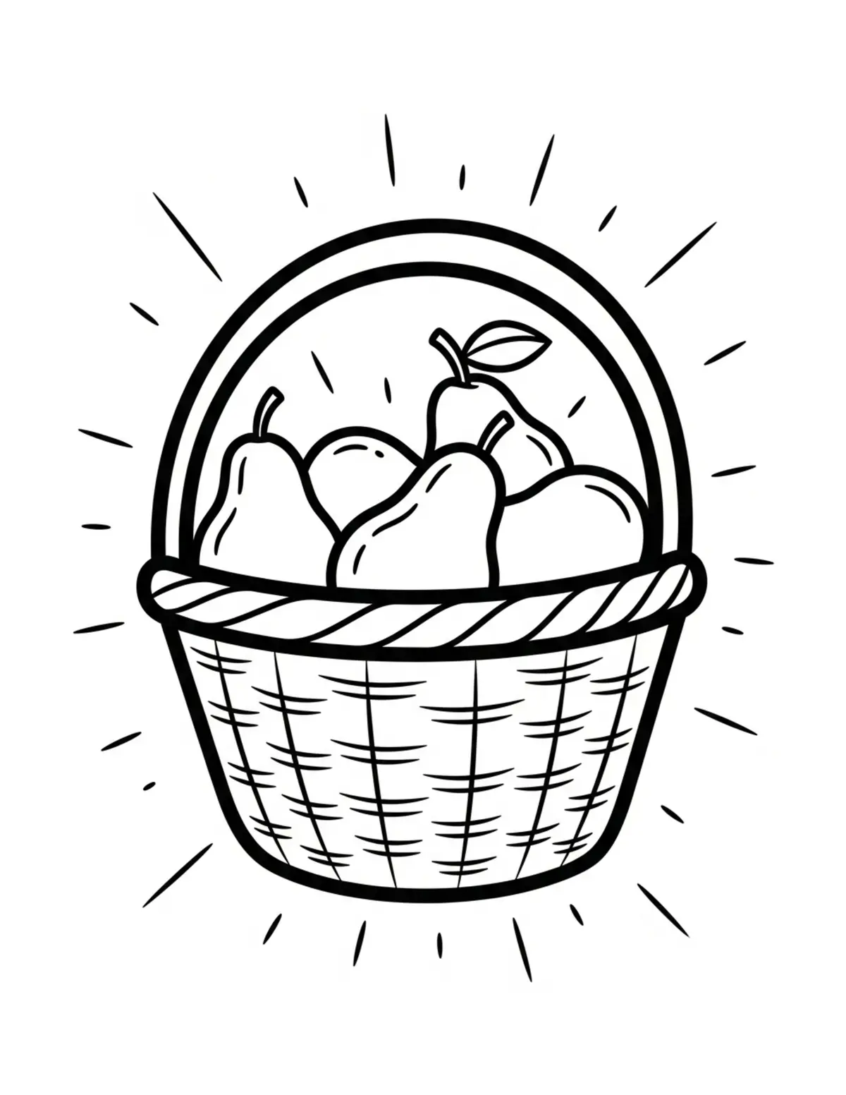 Free printable coloring page: bold-easy-pear-basket coloring page. Cute and cozy design for kids and adults to download and print.