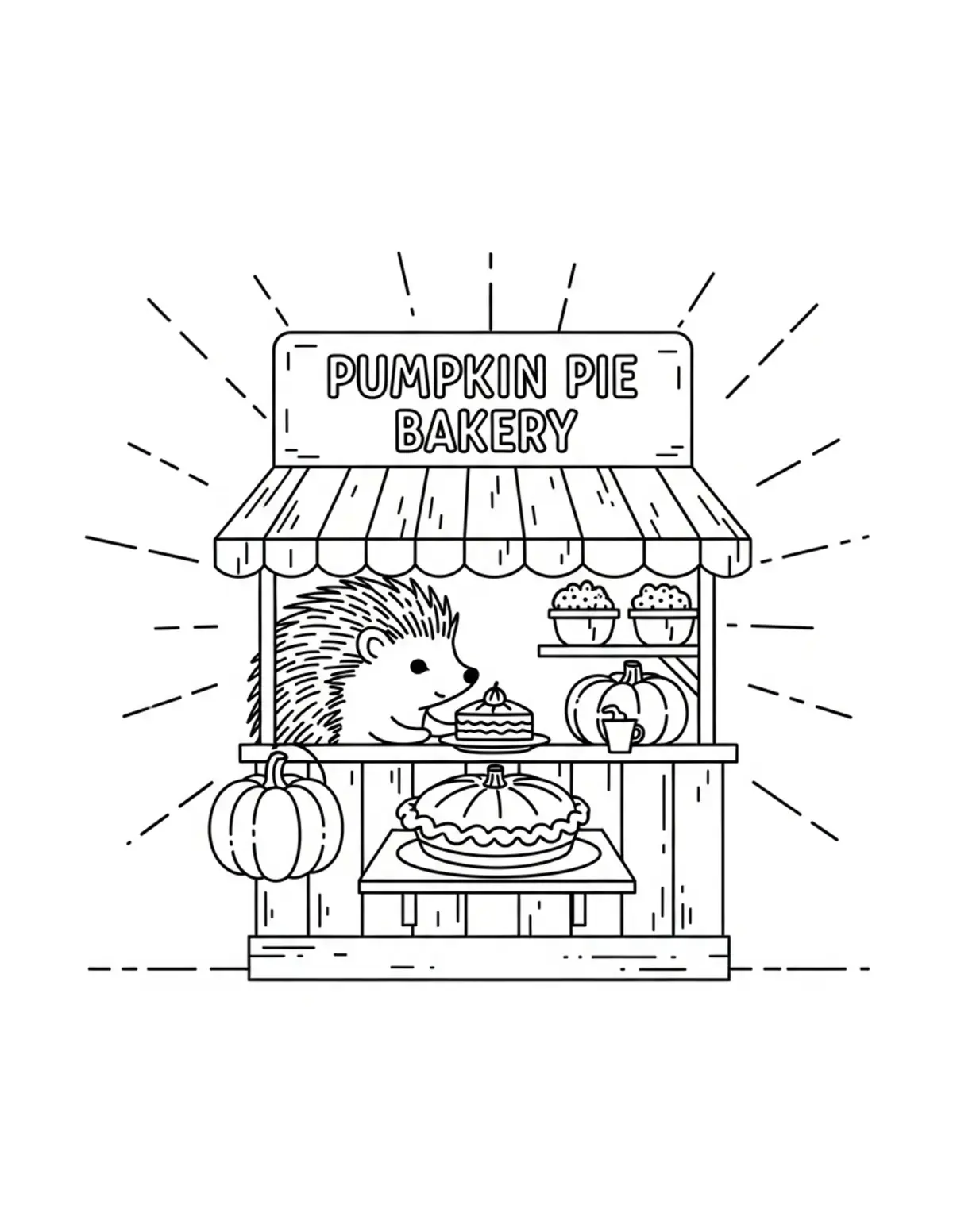 Free printable coloring page: tiny-hedgehog-operating-a-pump coloring page. Cute and cozy design for kids and adults to download and print.