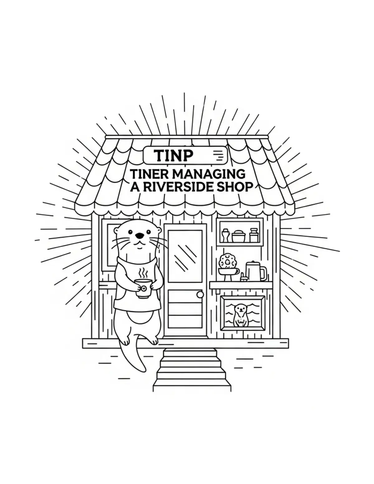 Free printable coloring page: tiny-otter-managing-a-riversid coloring page. Cute and cozy design for kids and adults to download and print.