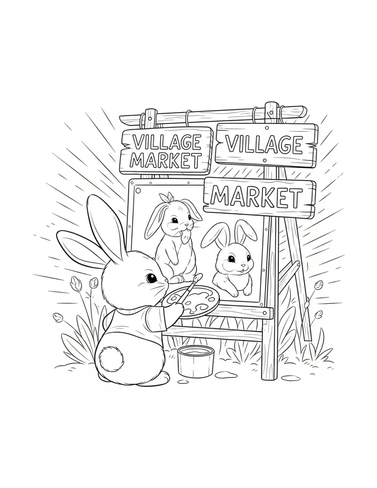 Baby Bunny Painting Signs For coloring page - free printable JPG featuring adorable woodland animals