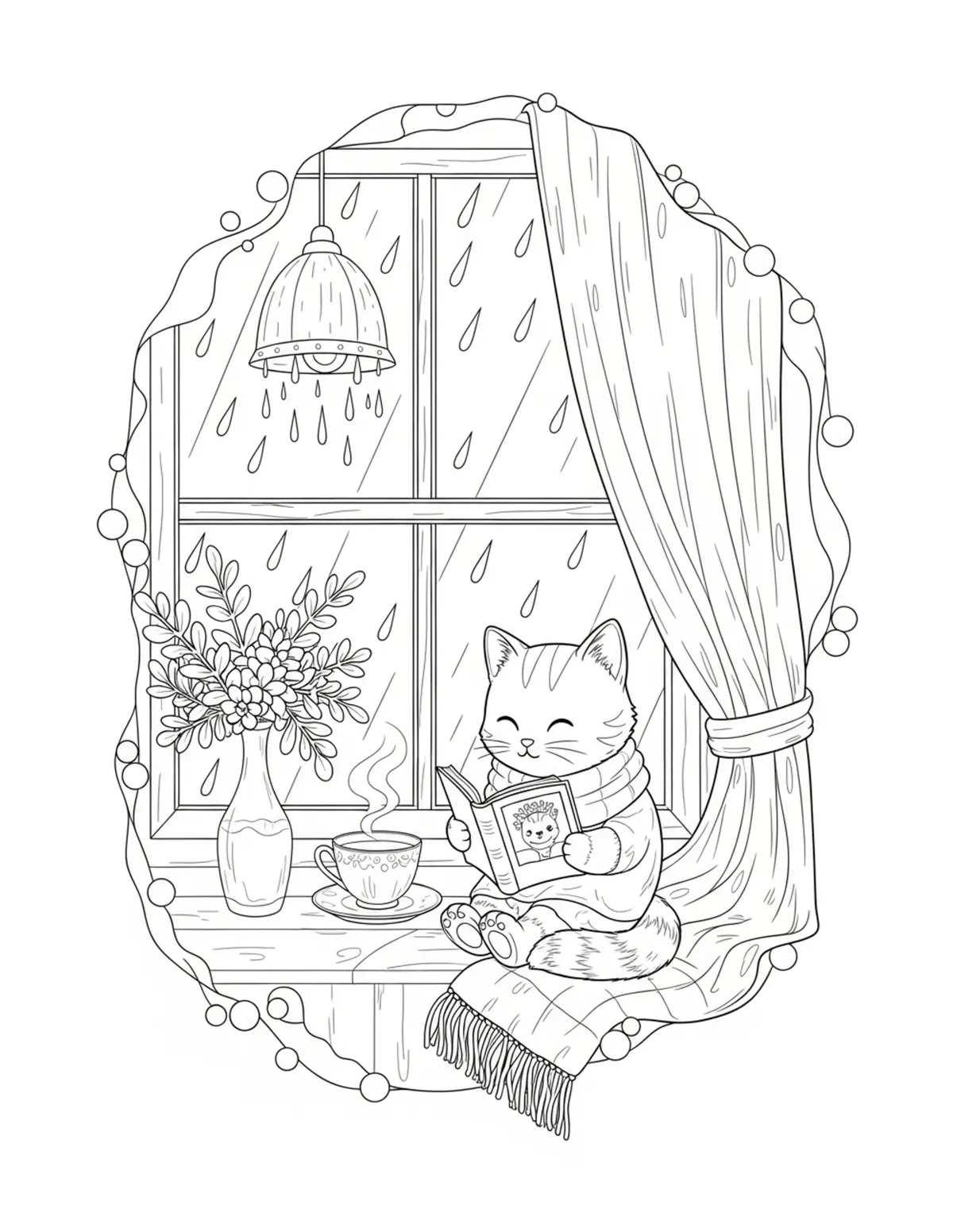 Tea and Scones Spread — free printable tea party scenes coloring page with afternoon tea theme
