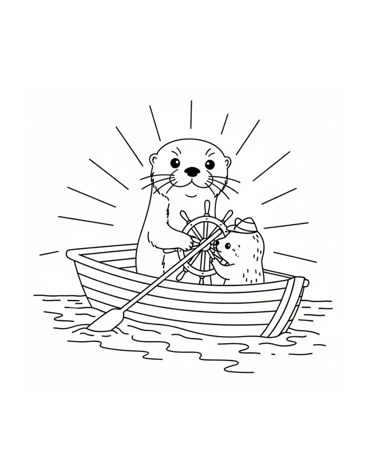Free printable coloring page: tiny-otter-steering-a-river-bo coloring page. Cute and cozy design for kids and adults to download and print.