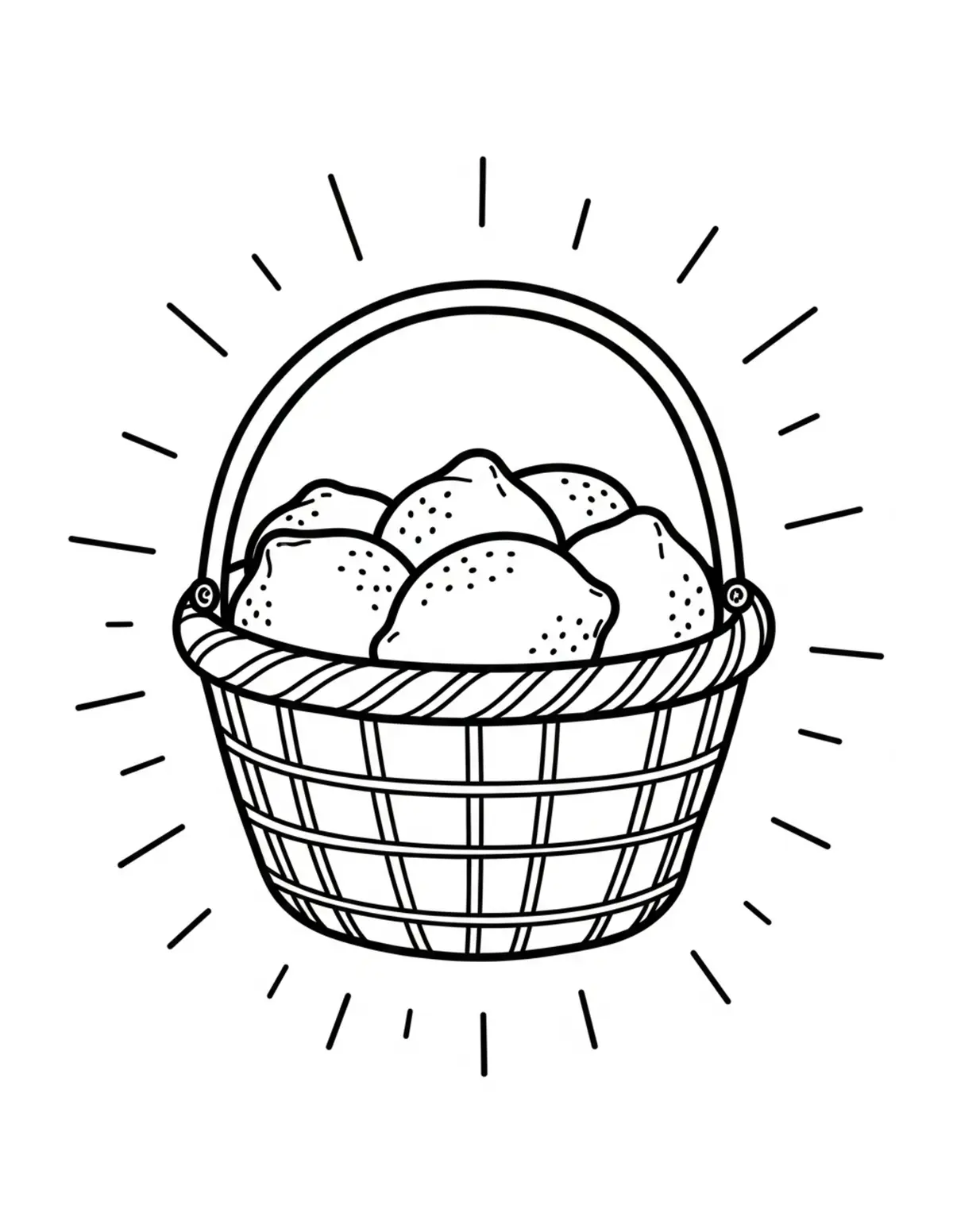 Free printable coloring page: bold-easy-lemon-basket coloring page. Cute and cozy design for kids and adults to download and print.
